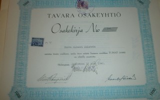 Tavara Osakeyhtiö, osakekirja 1 000,-, 1940 (Ahlström)