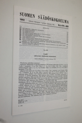 Suomen säädöskokoelma 1992 n:o 479-489