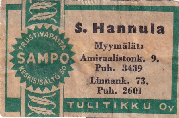 S. Hannula. Linnank. 73, Amiraalistonk, 9  Sampo , s79