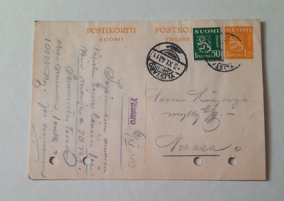 Ehiö/firmakirjekortti Ylistaro 6.XI.40