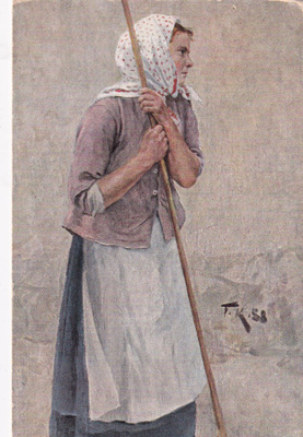 Nainen ja harava , "Oilette" Tuck`s post card b511