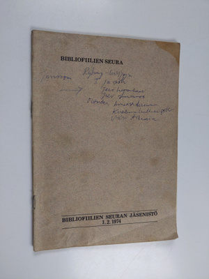 Bibliofiilien seuran jäsenistö 1.2.1974