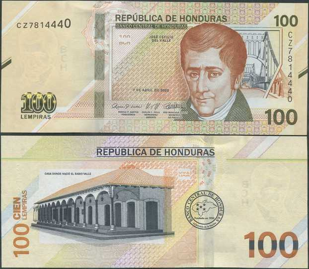Honduras 100 Lempiras 2022 UNC uusi sarja