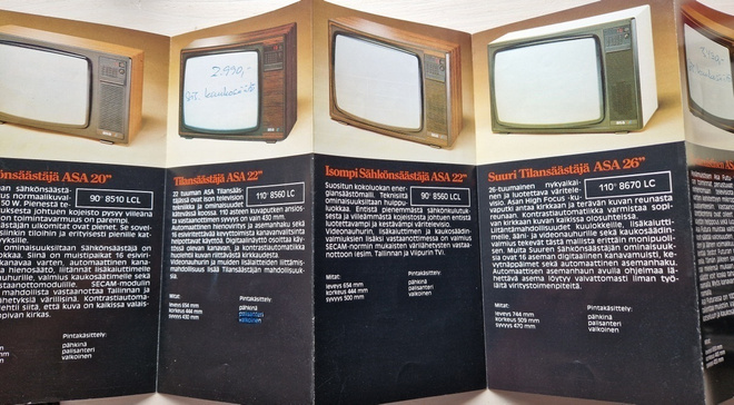 Asa-väritelevisioiden esite 70/80-luvulta