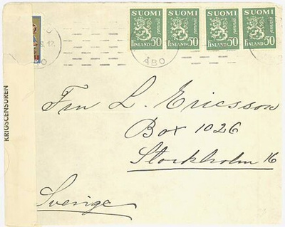 1939 kirje Ruotsiin - rumpali joulumerkki