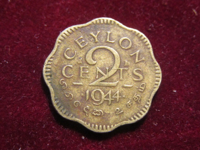 2 cents 1944 Ceylon