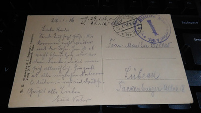 Saksa Kenttäpostikortti 1916 Ven.kortilla 26/11