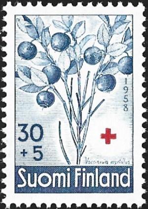 1958 Punainen Risti Mustikka 30 + 5 mk **  LaPe 501