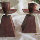 kynttilän jalat -60 luvulta  teak puu/kupari - pikkukuva 1