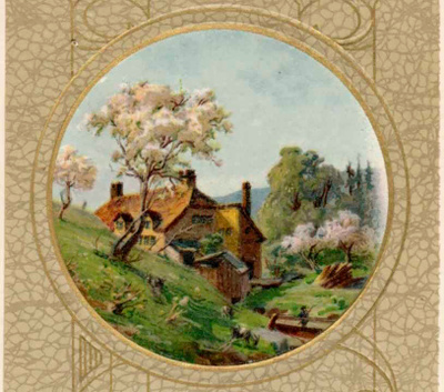 ANTIIKKIKORTTI / Kesäinen maalaismaisema jugend-aihe 1900-l.