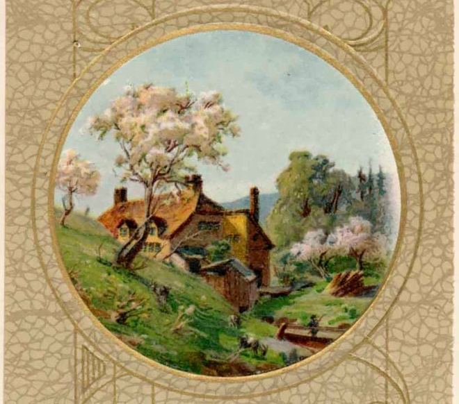 ANTIIKKIKORTTI / Kesäinen maalaismaisema jugend-aihe 1900-l.