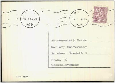 M63 1963 25p lila postikortti CSR:ään