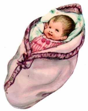 EO 8039 / Ihastuttava vauva lilan viltin sisällä.