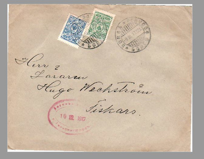 POSTILÄHETYS PORVOO - FISKARS SENSUURILEIMA 1917