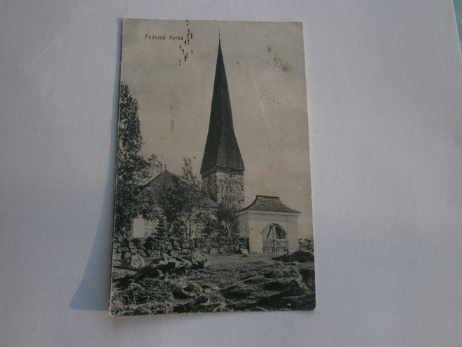 Pedersö, Kyrka. Vanha mv kortti, p. 1917 + sensuuri