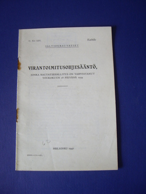 VR VIRANTOIMITUSOHJESÄÄNTÖ Helsinki 1941