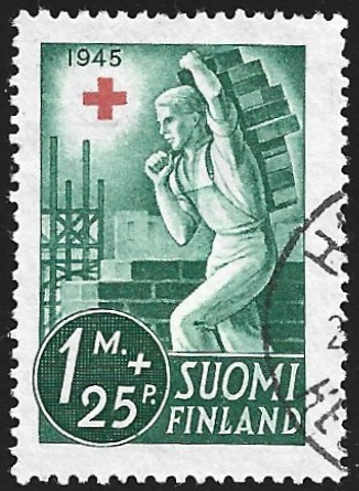 1945 Punainen Risti 1 mk + 25 p leimattu  LaPe 291