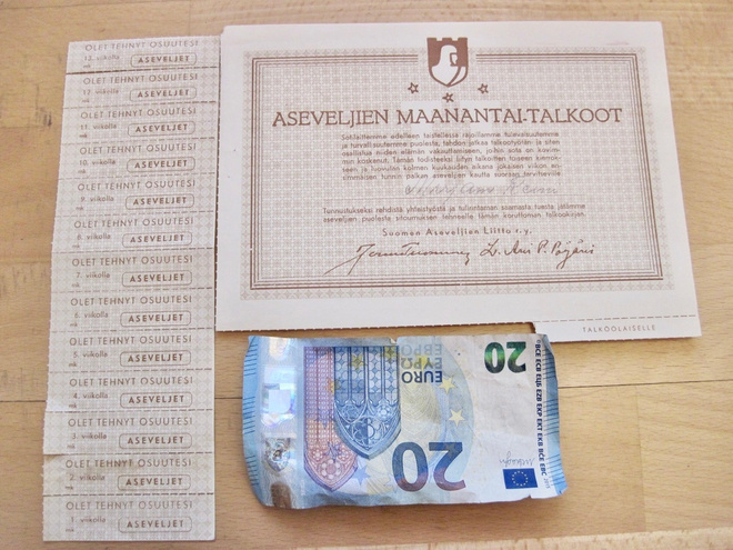 VANHA Talkookirja Aseveljien Maanantaitalkoot