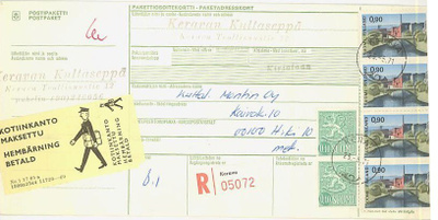 1968 90p T-re ym R-paketti kotiinkanto maksettu - iso lipuke