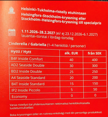 Viking Line Helsinki -Tukholma risteily 1.11.-28.2.27