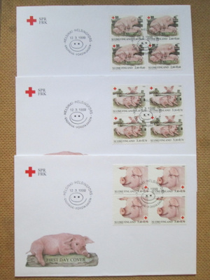 3 X FDC Suomi 1998: Punainen Risti - sikoja nelilöt