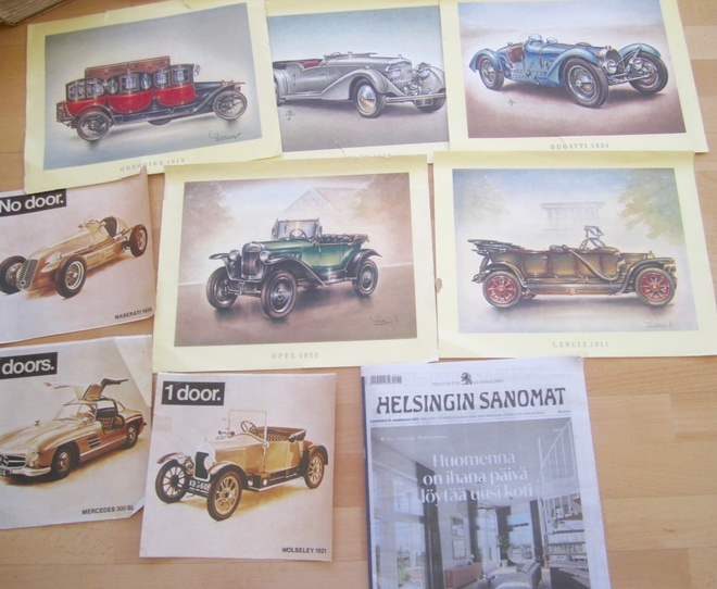 VANHOJA Auto Julisteita 8 kpl 1970-l