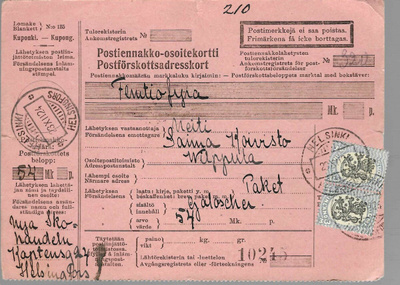 POSTIENNAKKO-OSOITEKORTTI HELSINKI 23.XII.24 LEIMA M17 3MK M