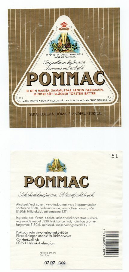 POMMAC Sekahedelmäjuoma. Etiketti  1,5 L