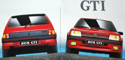 1988 Peugeot 205 GTI esite - KUIN UUSI - 16 sivua - 130 hv