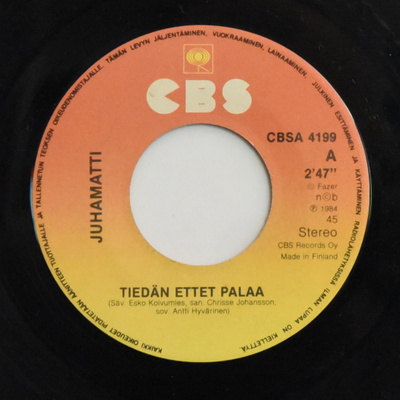 Single: Juhamatti - Tiedän ettet palaa / On yhdestä kii