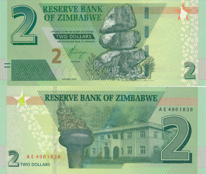 Zimbabwe 2 Dollars 2019 PNew #697