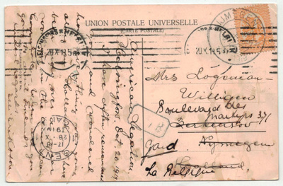 1918 20p keltainen postikortti Hollantiin