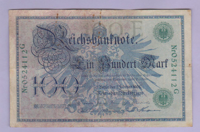 Saksa 100 Mark Reichsbanknote v.1908 P-34