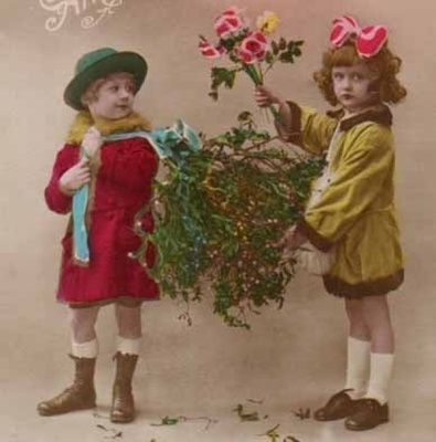 LAPSI / Lapset värikkäissä vaatteissa, mistelit. 1920-l.