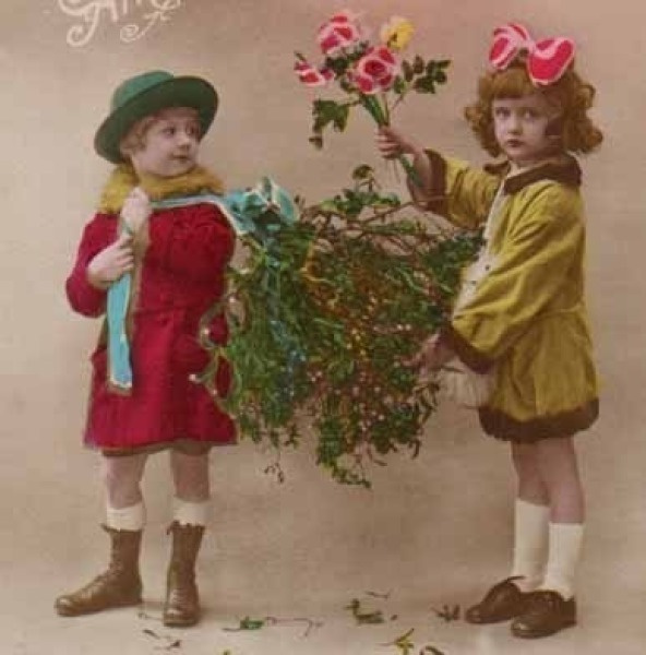 LAPSI / Lapset värikkäissä vaatteissa, mistelit. 1920-l.