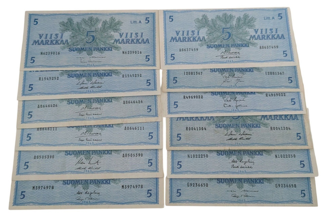 5 Markkaa 1963 Litt. A 12 kpl