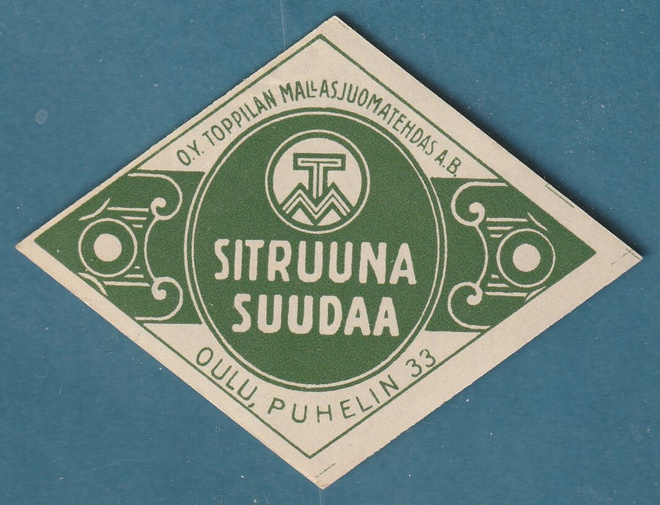 VANHA JUOMAETIKETTI - SITRUUNA SUUDAA OULU (K16-S1)