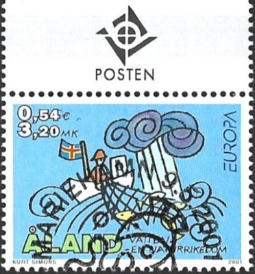 Ål 2001 Eurooppa-merkki 3,20 mk välilöpari logo EPL LaPe 191