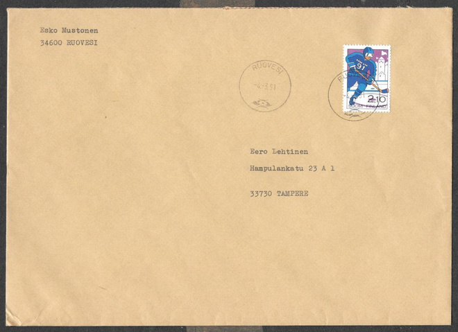 Postilähetys - Jääkiek. MM (LAPE 1126) Ruovesi 4.3.1991
