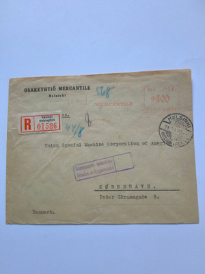 Suomesta-Tanskaan 1940 Sotasensuurin tarkastama kuori!