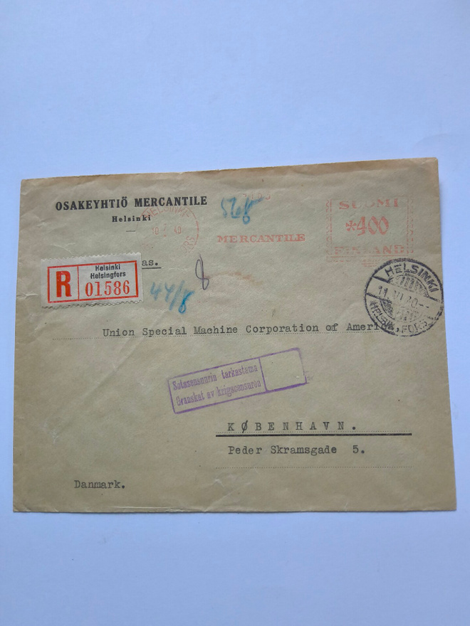 Suomesta-Tanskaan 1940 Sotasensuurin tarkastama kuori!