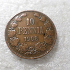 10 penniä  1908  Kulkematon  virheetön raha. - pikkukuva 3