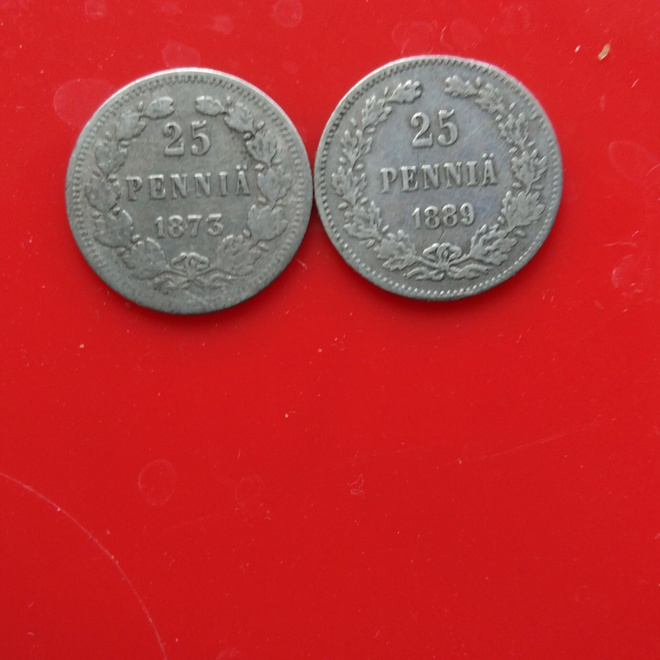Tsaarinajan hopeapennit 25 Penniä 1873 ja 1889