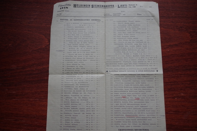Helsingin Siemenkaupan tilauslista vuodelta 1948