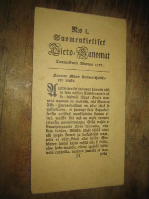 Sanomalehti: Suomenkieliset Tieto-Sanomat 1776 (u.p.)