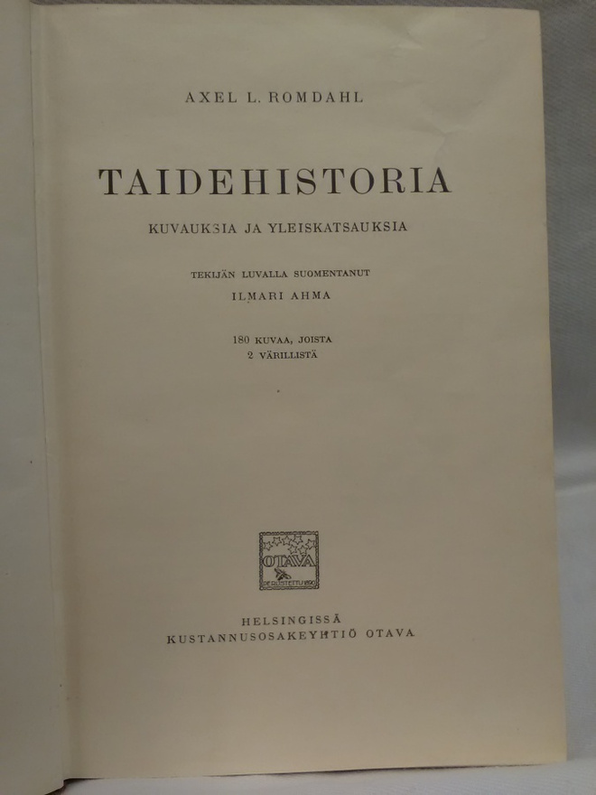 v.1923 Taidehistoria - Axel L. Romdahl 1.p (sid.)