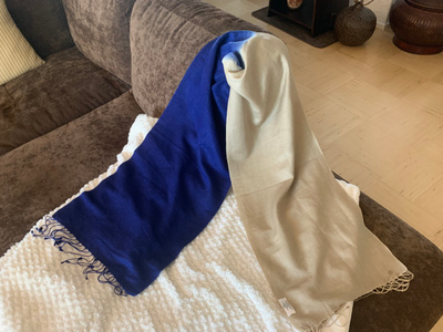 R&R sininen / beige pashmina huivi