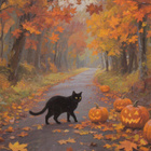Halloween musta kissa ylittää tien - pikkukuva 1