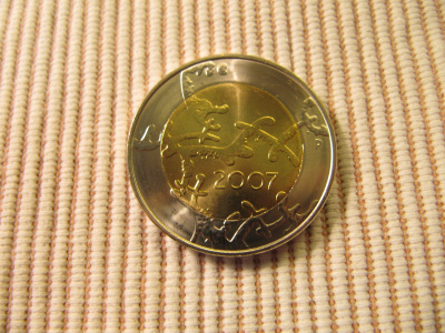 5 € 2007 Suomen Itsenäisyys 90 V juhlaraha.