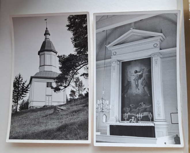 Parikkala,2 korttia,kirkon tapuli ja alttaritaulu,kulkematon